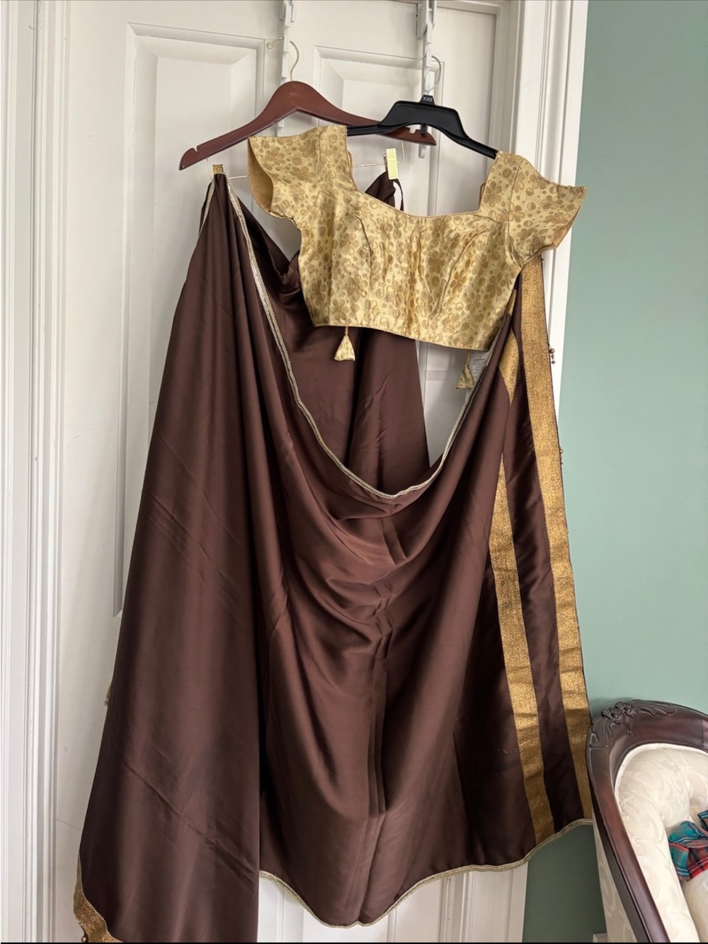 Brown and Gold Indian Lehenga Set Latge size